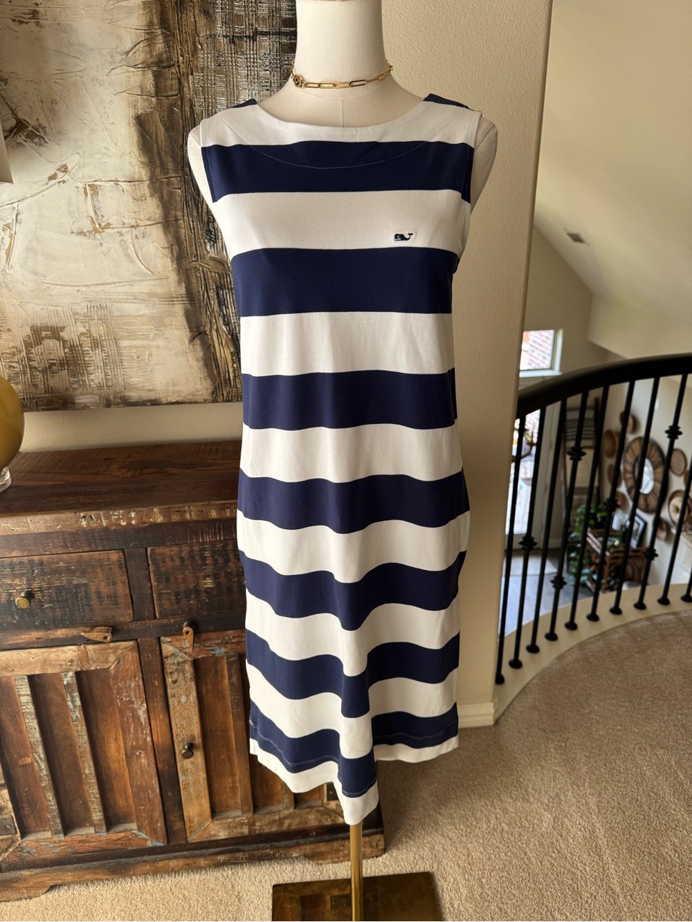 NWT Vineyard Vines Navy/White Striped Sleeveless Shift Dress - size S - Picture 3 of 11